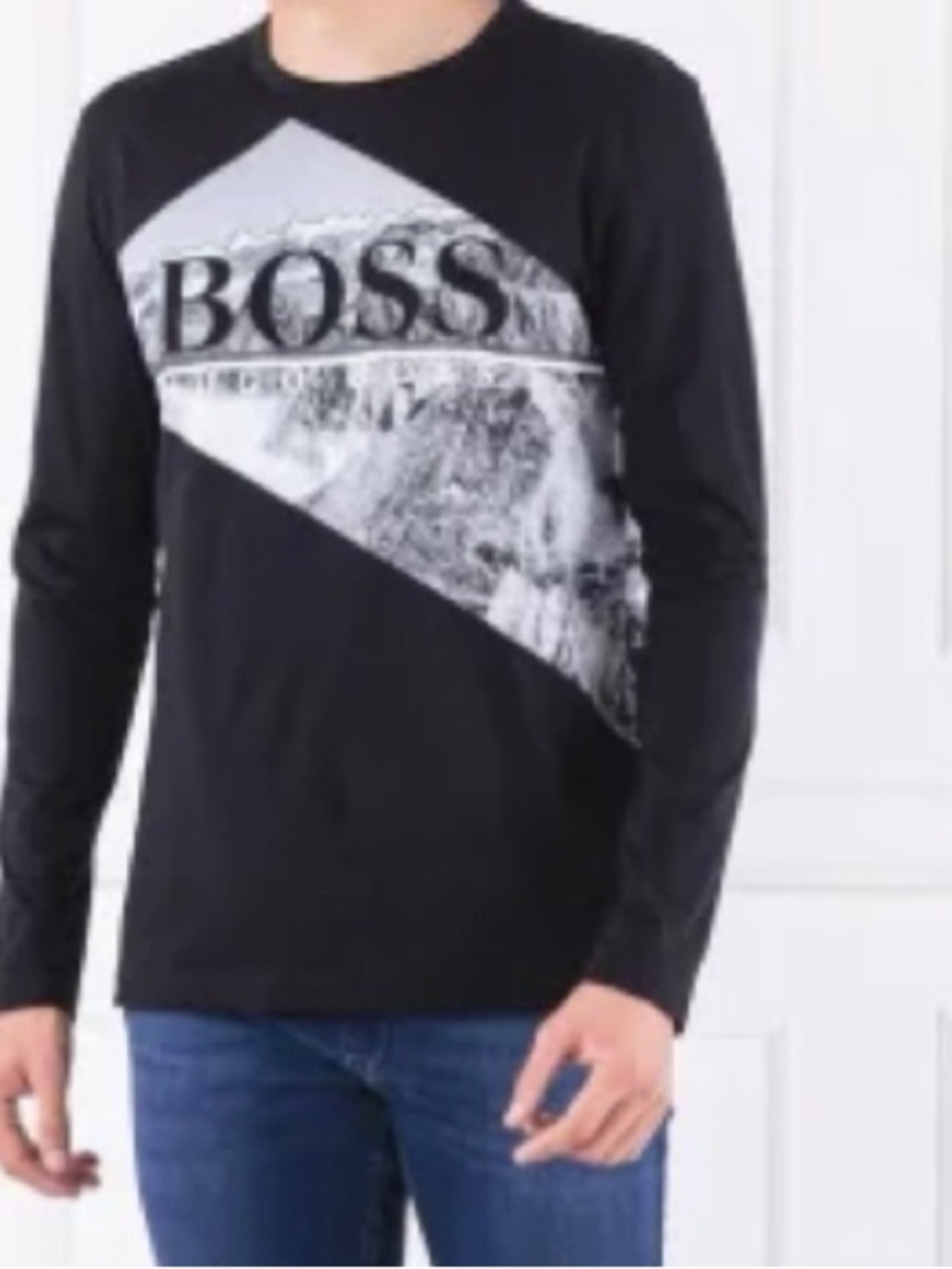 Hugo BOSS Men’s Black Long-Sleeve Logo Graphic Shirt